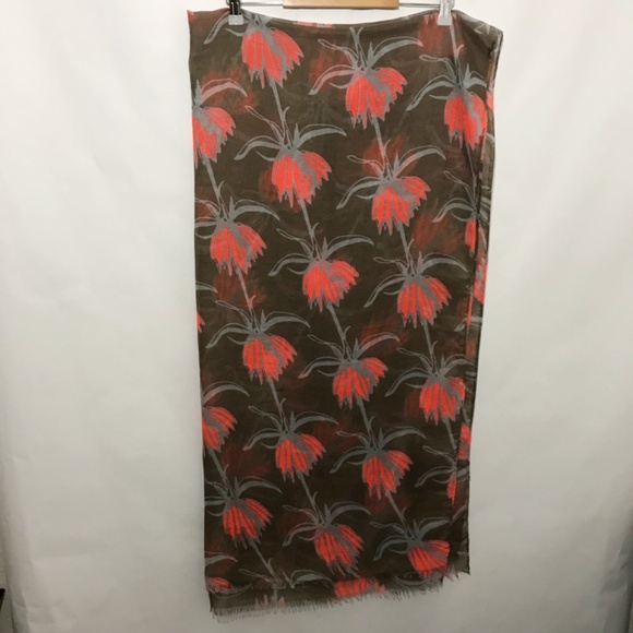 India Hicks Crown Imperial Floral Scarf in Flamingo Orange Taupe Lightweight